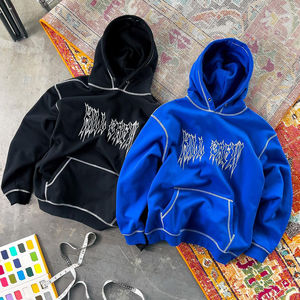 Sudaderas con capucha de costura en contraste con logo 2025 Sudadera con capucha de doble capa de alta calidad Sudadera con capucha en blanco de dos capas de lujo para hombres - Product Image 2