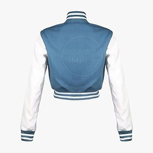 Venta al por mayor Casual Outwear Crop Letterman Jacket Stand Collar a prueba de viento y procesamiento de punto Venta caliente - Product Image 3