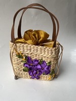 Mewah modis desain trendi Handwoven air ramah lingkungan Hyacinth Satchel Vietnam buatan tangan dua bunga penutupan Lace-Up 1L
