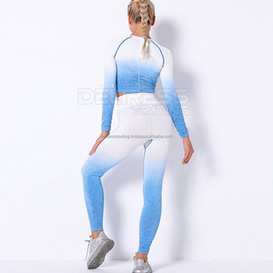 Ensemble de Yoga pour femmes sans couture de haute qualité vente chaude élastique taille haute Spandex Polyester vêtements de sport Gym Fitness entraînement Yoga ensemble - Product Image 4