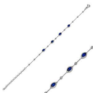 Sapphire CZ Almond Shape <b>Charm</b> <b>Bracelet</b> Turkish 925 Sterling <b>Silver</b> Fine Jewelry - Product Image 5