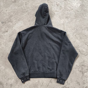 Sweat à capuche zippé pour homme en molleton bouclette, style streetwear, délavé à l'acide, fonctionnel, avec strass, grammage lourd, personnalisable OEM - Product Image 6