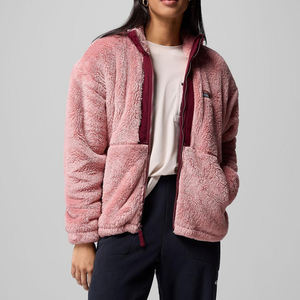 <b>Womens</b> Pink Fleece Zip Jacket Soft <b>Sherpa</b> Long Sleeve Warm Outerwear High Neck Lightweight Cozy Thermal Fall Winter Casual <b>Coat</b> - Product Image 2