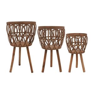 Elegante estante de exhibición de macetas de ratán y hierro para uso doméstico en interiores y exteriores, soporte de planta para plantar - Product Image 4