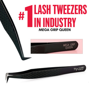 Pinzas de extensión de pestañas de volumen personalizado Pinzas de pestañas de punta de fibra Agarre de diamante de acero inoxidable Pinzas de 90 grados Agarre antideslizante - Product Image 3