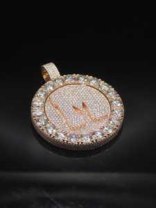 925 Sterling <b>Silver</b> Custom <b>Initial</b> <b>Pendant</b> VVS Moissanite Diamond Round Medallion <b>Pendant</b> Hip Hop Bling Unisex Wear - Product Image 3