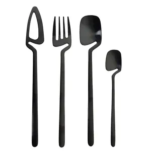 JANKNG Ensemble de 4 pièces de vaisselle en grès noir classique et rustique, écologique, pour la maison, l'hôtel, le restaurant, pour Noël - Product Image 1