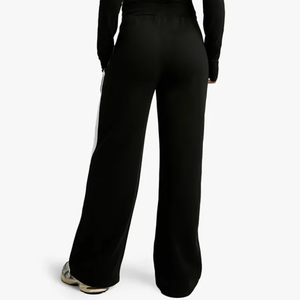 Pantalones Deportivos de Pierna Recta para Mujer, 100% Algodón, Negros, con Franjas de Doble Cara en Felpa, Cintura Alta, Suaves - Product Image 6