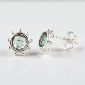 Quartz Light Green <b>Amethyst</b> Gemstone <b>Stud</b> <b>Earring</b> 925 Sterling Silver Beaded Bezel Round Minimalist Moissanite Wholesale Jewelry - Product Image 1