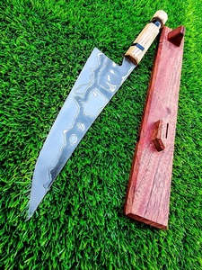 Couteau de chef en acier au carbone fait à la main magnifiquement et facile à saisir, couteaux de survie en cuir manche en bois. - Product Image 3