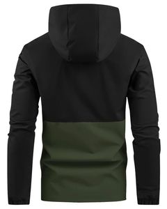 Veste zippée à capuche décontractée pour hommes avec motif de blocs de couleurs contrastés, poches multiples et rembourrage en polyester-Tenue décontractée élégante - Product Image 2