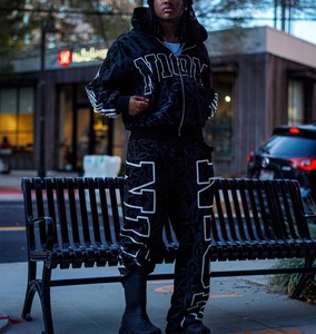 กางเกงวอร์มทรงตรงมีฮู้ดแบบมีซิปขนาดใหญ่แนวสตรีทพิมพ์โลโก้ตัวอักษร - Product Image 6