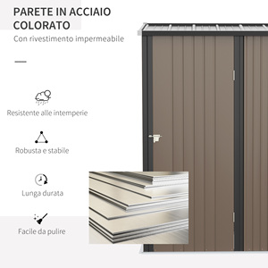 Outsunny Steel <b>Garden</b> <b>Shed</b> Tool <b>Storage</b> with Latch, 161.5x94. 5x196cm, Brown - Product Image 5