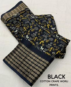 ส่าหรี-ผ้าไหมเครปแท้และนุ่ม [ผ้าแจ็คการ์ดหนาและขอบทอตามลำดับและพิมพ์ลายสไตล์คาลามารี HD ที่สวยงาม] - Product Image 2