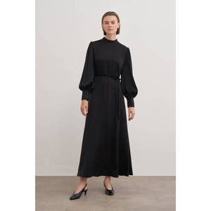 Vestido de Noche Largo de Satén con Corte en A, Detalle de Manga de Tul, Cintura Imperio, Estilo Sencillo para Fiesta, Talla XL - Product Image 1