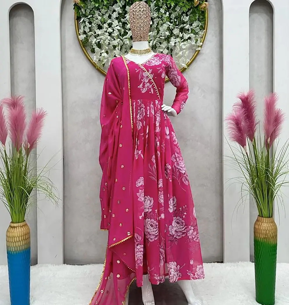 女性のスーツのためのデザイナーデュパッタと手仕事アナルカリロングガウンとホット販売伝統的なインドスタイルのジョーゼット