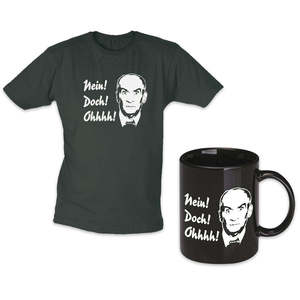 Men's T-Shirt <b>Set</b> Bundle Size L Featuring 'No! Yes! Owww!' Motif with Complimentary Mug - Product Image 1
