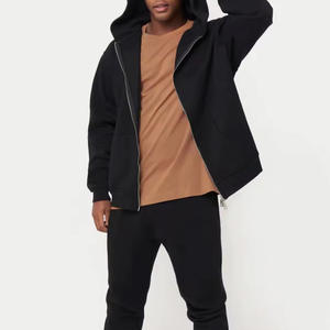 Otoño Invierno hombres de manga larga de punto con capucha de alta calidad 100% algodón cremallera cárdigan con capucha bordada y patrón sólido - Product Image 3