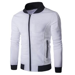 แจ็กเก็ตเบสบอลทีมโรงเรียนสีขาวมีฮู้ดสไตล์เลตเตอร์แมนแบบถักทอสำหรับฤดูหนาวขายส่ง - Product Image 1