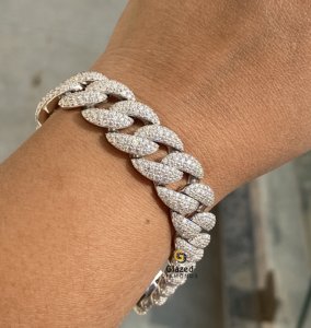 Pulsera de eslabones cubanos de plata de ley 925 con moissanita de corte redondo, color VVs, estilo hip hop, ideal para regalo o fiesta. - Product Image 3