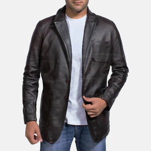 เสื้อเบลเซอร์หนังคุณภาพสูง ตัดเย็บตามขนาด เสื้อเบลเซอร์หนังแท้สำหรับผู้ชาย ราคาขายส่ง เสื้อเบลเซอร์หนังผู้ชาย - Product Image 2