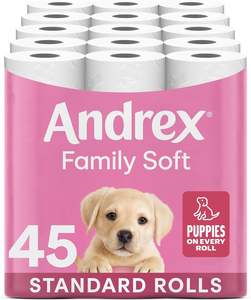 Andrex Family <b>Soft</b> Toilet Tissue 45 <b>Rolls</b> <b>Gentle</b> <b>on</b> your Family skin Bulk Pack of 45 Toilet <b>Rolls</b> - Product Image 2