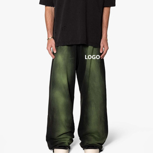 Pantalon de survêtement en toile personnalisé pour homme, coupe droite mi-haute, respirant, délavé à la pierre, effet soleil, double couche, uni, jambe large et ample - Product Image 1