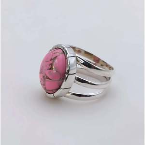 Elegant 925 Sterling <b>Silver</b> Pink Turquoise <b>Statement</b> Promise <b>Ring</b> Handmade Oval Natural Copper Jewelry - Product Image 5
