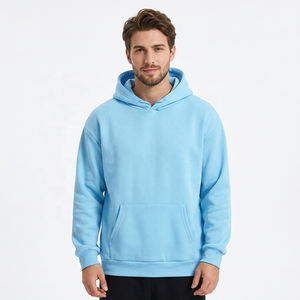 Sudadera con Capucha para Hombre, Color Azul Claro, Estilo Casual, con Bolsillos, Tejido de Punto, Corte Regular, Color Sólido, para Otoño - Product Image 6