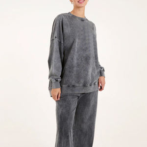 Sudadera informal de lavado ácido para mujer con mangas completas Winter Street Wear Logo frontal de cuello redondo en oferta - Product Image 2