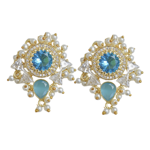 Boucles d'oreilles pendantes en laiton en gros, zircon en vrac, fabrication artisanale, finition en laiton satiné semi-précieux, style avant-gardiste, qualité supérieure B2B - Product Image 1