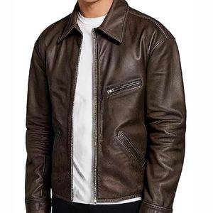 แจ็กเก็ตหนังแท้สำหรับทุกเพศ, เสื้อแจ็คเก็ตหนังแท้สำหรับฤดูหนาวปกคอตั้งสไตล์ตัวอักษรสั่งทำ - Product Image 1