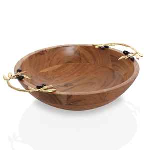 Nueva llegada 2024 lujos esmalte de madera natural impreso pegatina cuenco redondo para servir con asas de metal dorado cuenco de diseñador único - Product Image 3