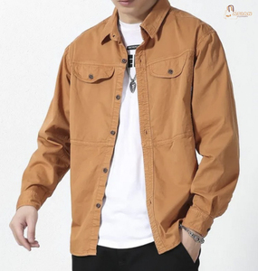 Blusa informal de manga larga estilo Hong Kong para hombre, chaqueta de popelina, camisas transpirables y cómodas versátiles de primavera - Product Image 1