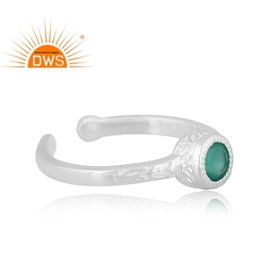 Best Selling Fine Sterling Silver Natural <b>Green</b> Onyx Gemstone Adjustable Ring Jewelry Manufacturer - Product Image 3