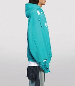 Sweats à capuche en détresse pull personnalisé à capuche en polaire de coton à manches régulières hommes tissu polaire pour l'hiver brodé motif solide - Product Image 6