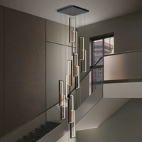 Noir Or Moderne Led Pendentif Lumière Hôtel Haut Plafond Géométrique Suspension Lampe Escalier Grand Long Personnalisé Acrylique Lustre