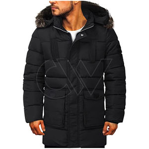 Men's Plus Size Long Hooded Parka Jacket <b>Wool</b>/<b>Polyester</b> Puffer Zipper Outerwear Breathable Eco-Friendly - Product Image 1