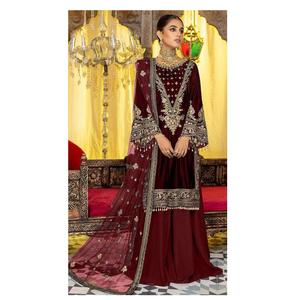 Filet lourd exclusivement tendance avec séquence de broderie Costume Salwar pakistanais disponible à un prix abordable - Product Image 1