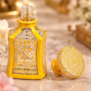 Unique Design limited editions Blown Perfume <b>Bottle</b> Golden Floral Pattern Stylish Handcrafted Crystal Egyptian <b>Glass</b> - Product Image 2