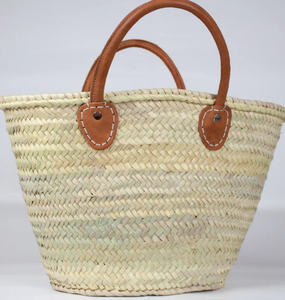<b>Medium</b> FRENCH Market Basket with a Leather Fruit Basket, Straw Bag - Product Image 1