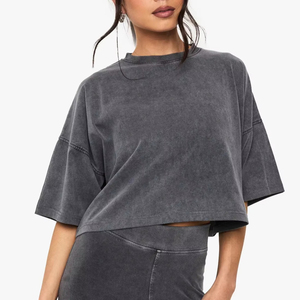 Women's Vintage Oversize Short-Sleeved T-Shirt 2025 Summer O Neck Casual Wear Terry Material Blank T-Shirt for Women - Product Image 1