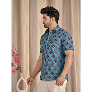 Camisa de Manga Corta para Hombre, Estampado Floral Azul, 100% Algodón, Corte Entallado, Estilo Casual/Esmoquin, Diseño ODM - Product Image 4