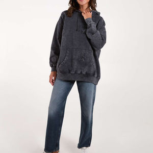 Cuello alto, sudaderas con capucha cortas con cremallera para mujer Cremallera personalizada Algodón pesado Lavado ácido French Terry Zip up Acid Distressed - Product Image 3