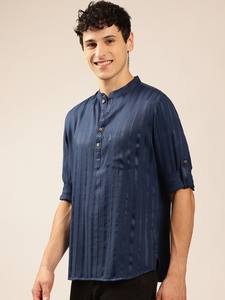 <b>men</b> striped printed <b>kurta</b> straight short <b>kurta</b> polyester viscose mandarin collar long sleeves curved hem <b>kurta</b> for <b>mens</b> - Product Image 4