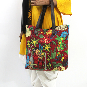 Fait à la main grand Vintage mode Boho Farida Kahlo femmes coton tissu imperméable épaule sac fourre-tout multicolore Shopping - Product Image 1
