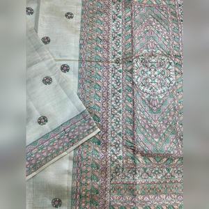 Sari Tussar Premium con Bordado Multihilo, Listo para Usar, con Blusa, el Más Vendido para Fiestas - Product Image 4