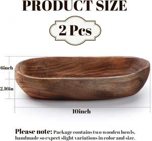 2 Pcs Wooden <b>Dough</b> <b>Bowls</b> for Decor 10 Inch Decorative <b>Bowl</b> Home Decor Oblong Fruit <b>Bowl</b> for Kitchen Counter Rustic Carved Wood - Product Image 2