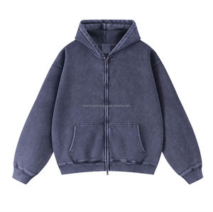 Custom <b>Men</b> logo Boxy <b>Hoodie</b> Vintage Mineral Enzyme Wash Distress <b>Black</b> Oversized Acid Wash <b>Zip</b> <b>up</b> <b>Hoodie</b> - Product Image 6