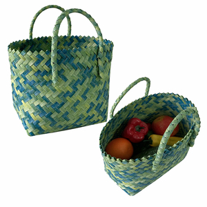 Custom-Made Vintage Open Woven Storage Handbag Eco-friendly Baskets Shopping Vegetable Handbags for Promotion